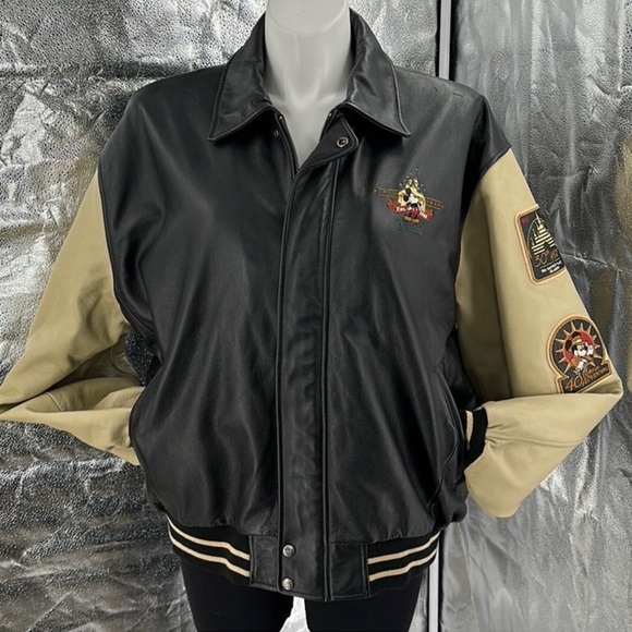 Disneyland 50th Anniversary leather jacket Black & Tan Bomber Style 2XL - Picture 7 of 8